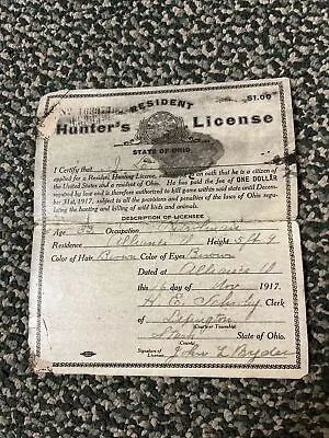 Vintage Ohio Hunting License 1917 • $124.36