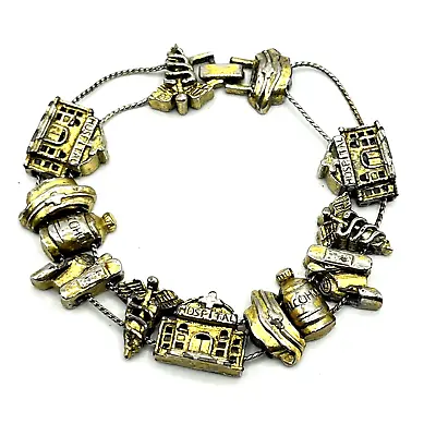 Vintage Nurse Occupational Slide Charm Bracelet Gold Tone Hospital Alcohol 7.5  • $9.99