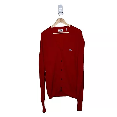 Vintage IZOD LACOSTE Mens Cardigan Red V-Neck 90s Tight Knit XL • £35