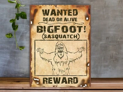 £6.99 • Buy Funny Metal Aluminium Sign  WANTED BIGFOOT  Plaque For Workshop, Garage , Den
