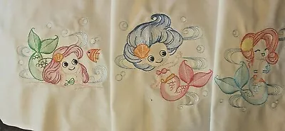 Vintage Little Mermaids Embroidered 10 Quilt Blocks Nice • $45