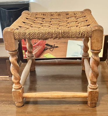 £10 • Buy Vintage Woven Wicker Stool Footstool Mid Century