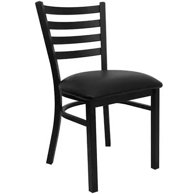 Flash Furniture Restaurant Chair HERCULES Series Ladder Metal Vinyl Seat Black • $68.02