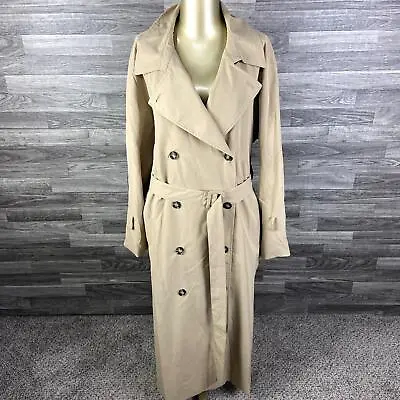 H&M Double Breasted Khaki Belted Long Trench Coat Women's Size Large • $48.50