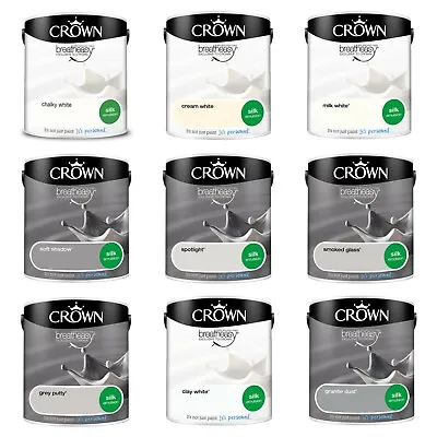 Crown 2.5L Silk Breath Easy Emulsion Paint Walls Ceilings - Various Colours • £14.99