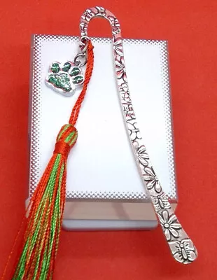 GLITTERING PAW CHARM + TASSEL Metal BOOKMARK *FREEPOST* Gift Box READERS DAD MUM • £7.65