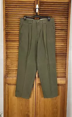 Woolrich 100% Cotton Pleated Army Green Field Pants Sz 33x34 View Measurements  • $21.99