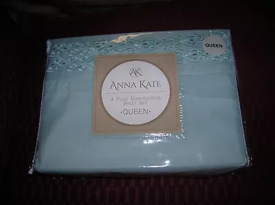 Anna Kate - 4 Piece Embroidered Sheet Set - Light Blue - Queen Size - Brand New! • £34.69