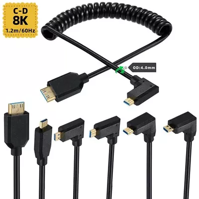 Micro HDMI Male Type D To Type C Mini HDMI Male Connector Adapter Coiled Cable • $13.99