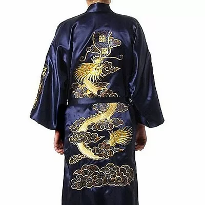 Chinese Men Women Long Satin Silk Robes Embroidery Kimono Bath Dragon Style NEW • $35.50