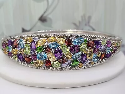 STS Sterling Silver 925 Multi Color Tourmaline Gemstone Bangle Bracelet  • $179.99