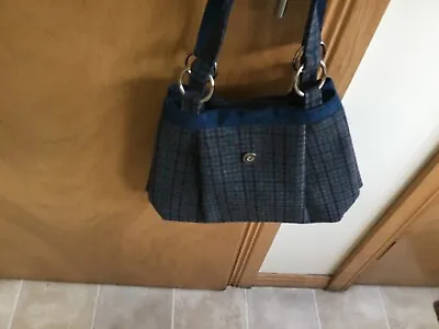 Earth Squared Blue Plaid Tweed Corduroy Ladies Handbag • £8.95