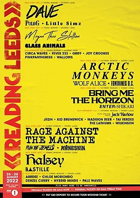 £2.99 • Buy READING AND LEEDS FESTIVAL 2022 Print Event Poster Promo Bands Acts Line Up &