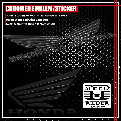 $13.95 • Buy 2 X3.5  3d Decal Wing Emblem Logo Decal Fender Sticker For Honda Glossy Black