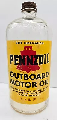 Vintage Pennzoil Outboard Motor Oil S.A.E. 30 Quart Glass Bottle • $44.99