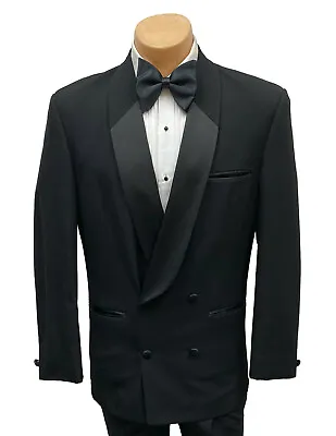 Men's After Six Black Tuxedo Jacket Double Breasted With Shawl Lapels Retro 41XL • $29.95