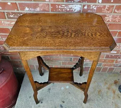 Antique Oak Plant Stand Fern Stand Table Handmade 2 Shelves Carved Accents • $265.99