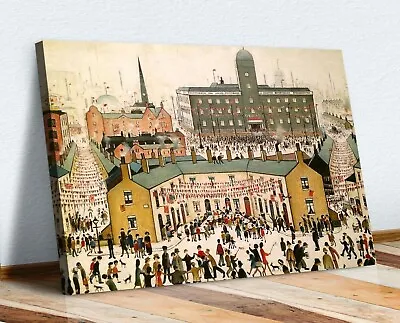 VE DAY VICTORY IN EUROPE CANVAS WALL ART PRINT ARTWORK PAINTING Ls Lowry Style • £19.99