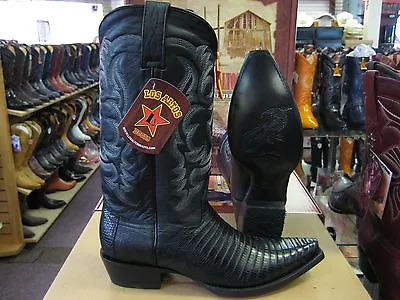 Los Altos Black Snip Toe Genuine Lizard Teju Western Cowboy Boot D Width • $299.99