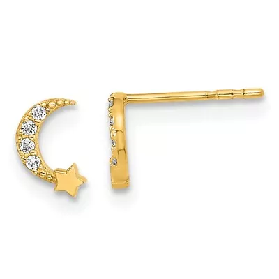 Real 14kt Yellow Gold Madi K Polished Moon And Star CZ Post Earrings • $75.52