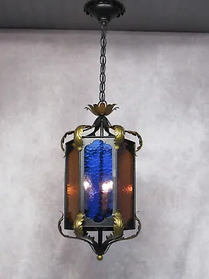 Vintage Antique Spanish Revival Lantern Chandelier Gold Gilt 31 1/2  L • $595