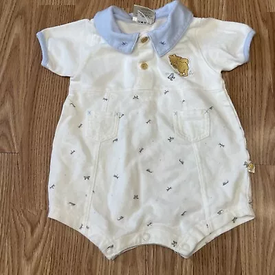 Classic Pooh White Blue Dragonfly Embroidered Baby One Piece Size 9 Months • $25