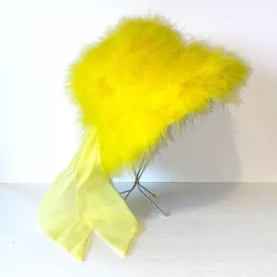 Vintage 1960s Happy Cappers Marabou Feather MCM Retro Mod Straw Hat - Yellow • $250