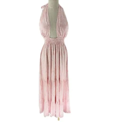 Shareen Collections Dress Size 8 BNWT Pink Floral Rayon Maxi Halter Boho NEW • $25