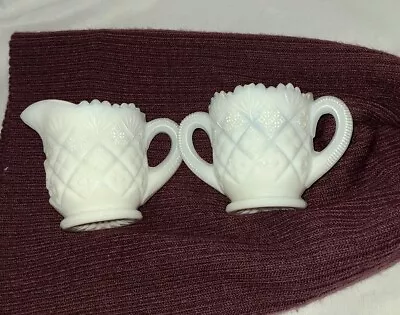 Westmoreland Opalescent Milk Glass Creamer & Sugar Dish 2.5  • $15.40