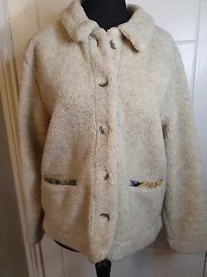 Orvis Beige Sherpa Teddy Bear Fleece Jacket Coat Tapestry Trim Medium  • £19.99