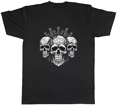 Triple Skull Head Mens T-Shirt Gothic Skeleton Face Unisex Tee Gift • £8.99