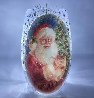 Premier Father Christmas 13cm Lit Glass Vase Christmas Decorations LED Boxed • £6.99