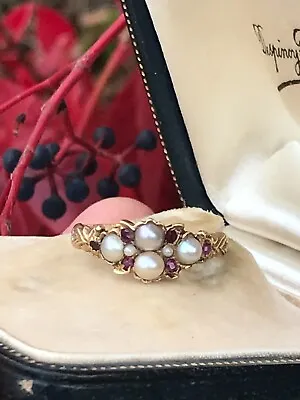 £340 • Buy Fine Late Georgian 18ct Gold Pearl & Garnet Ring Size N