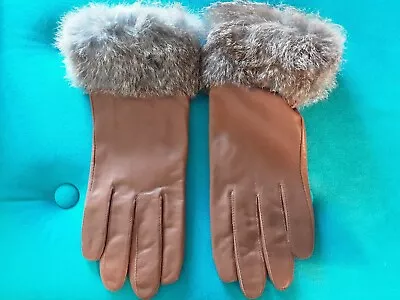 Women's Sz L Leather Gloves W Rabbit Fur Cuffs NEW  • $39.95