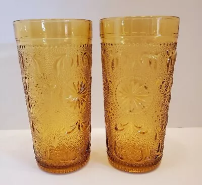 $15.99 • Buy Vintage American Concord Amber Glass Brockway Lot Of 2 Tumblers