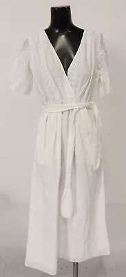 JOIE Women's Cotton Eyelet V-Neck Short Sleeve Midi Dress CG2 White Size 6 NWT • $59.99