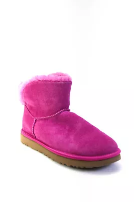 Ugg Womens Rhinestone Logo Sheep Fur Classic Mini Boots Pink Size 11 • $73.19