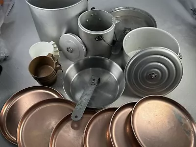 Vintage 23 Pcs. Aluminum Nesting Pots Pans & Coffee Pot Camping Mess Kit Set • $68.65