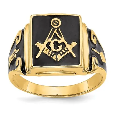 14k Yellow Gold Polished And Textured Masonic Ring Gift For Men Size 10 • £1334.02