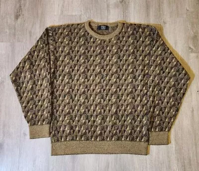 Vintage Sweater Mens Large Knit Geometric Pullover Dad Grandpa Sweater 1990s • $24.95