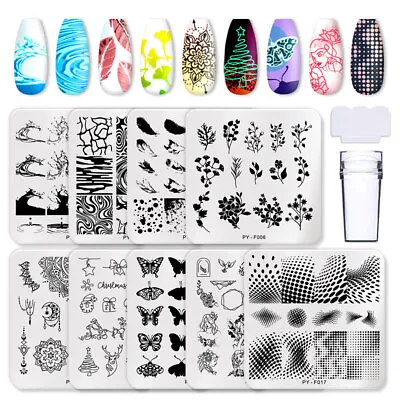 Clear Silicone Stamping Plate 1-11pcs Nail Art Template Kit Stamper Scraper Set • £2.75