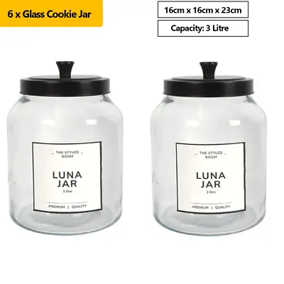 6 X Large 3L Glass Jars Airtight Kitchen Pantry Cookie Storage Container Cafe • $94.95