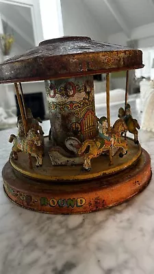 Vintage Chein Tin Wind Up Playland Merry Go Round Carousel Complete  • $25