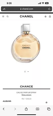 CHANEL Chance Eau De Parfum Women's Spray Perfume 100ml Authentic RRP $285 • $200