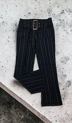 Striped Semi Flare Pants Vtg 90s Punk Goth Grunge Emo Belted Grommets Metal Y2K • $29.99