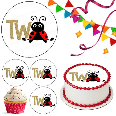 Second Birthday 2 Two Ladybird Cake Topper Party Deco Edible Celebration Cupcake • £5.49
