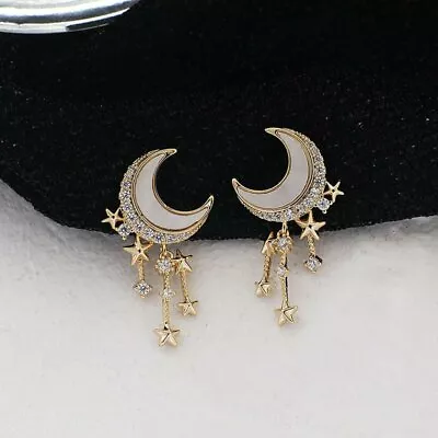 Hot Sale Crystal Moon Star Tassel Earrings Stud Dangle Women Wedding Party Gift • $1.35