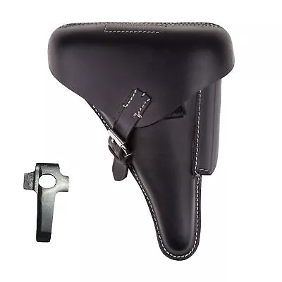WWII GERMAN LUGER P08 Hardshell BLACK LEATHER HOLSTER WITH TOOLS • £28.87