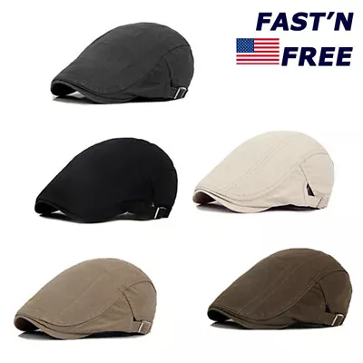 Solid Cotton Gatsby Cap Mens Summer Sun Flat Cabbie Newsboy Ivy Hat Golf Driving • $7.48