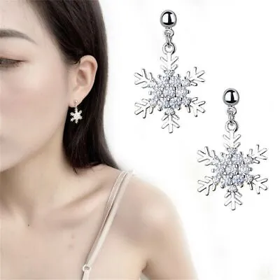 £2.32 • Buy Jewelry Christmas Diamond Zircon Dangle Drop Snowflake Earrings Rhinestone